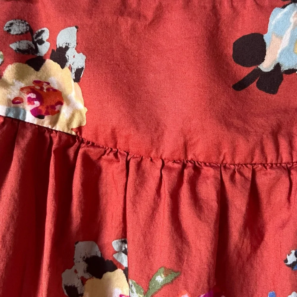Garnet Hill Women’s Burnt Orange Floral Pattern Cotton Lined Side Zip Skirt 4P - Picture 3 of 11